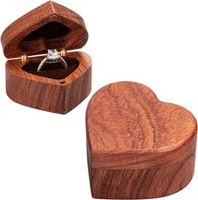 Engagement Proposal Ring Box Slim Wooden Heart Shaped A Promo - Rosewood