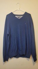 Tommy Hilfiger Sweater V-Neck Navy Blue Cotton Long Sleeve Pullover Mens Size XL