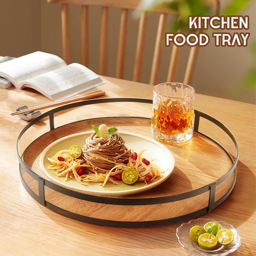 Defined Deco 12in Decorative Tray-Round Serving Tray with Metal Brown  - Picture 3 of 9