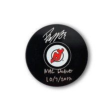 Jesper Bratt Autographed New Jersey Devils Hockey Puck Inscribed NHL Debut