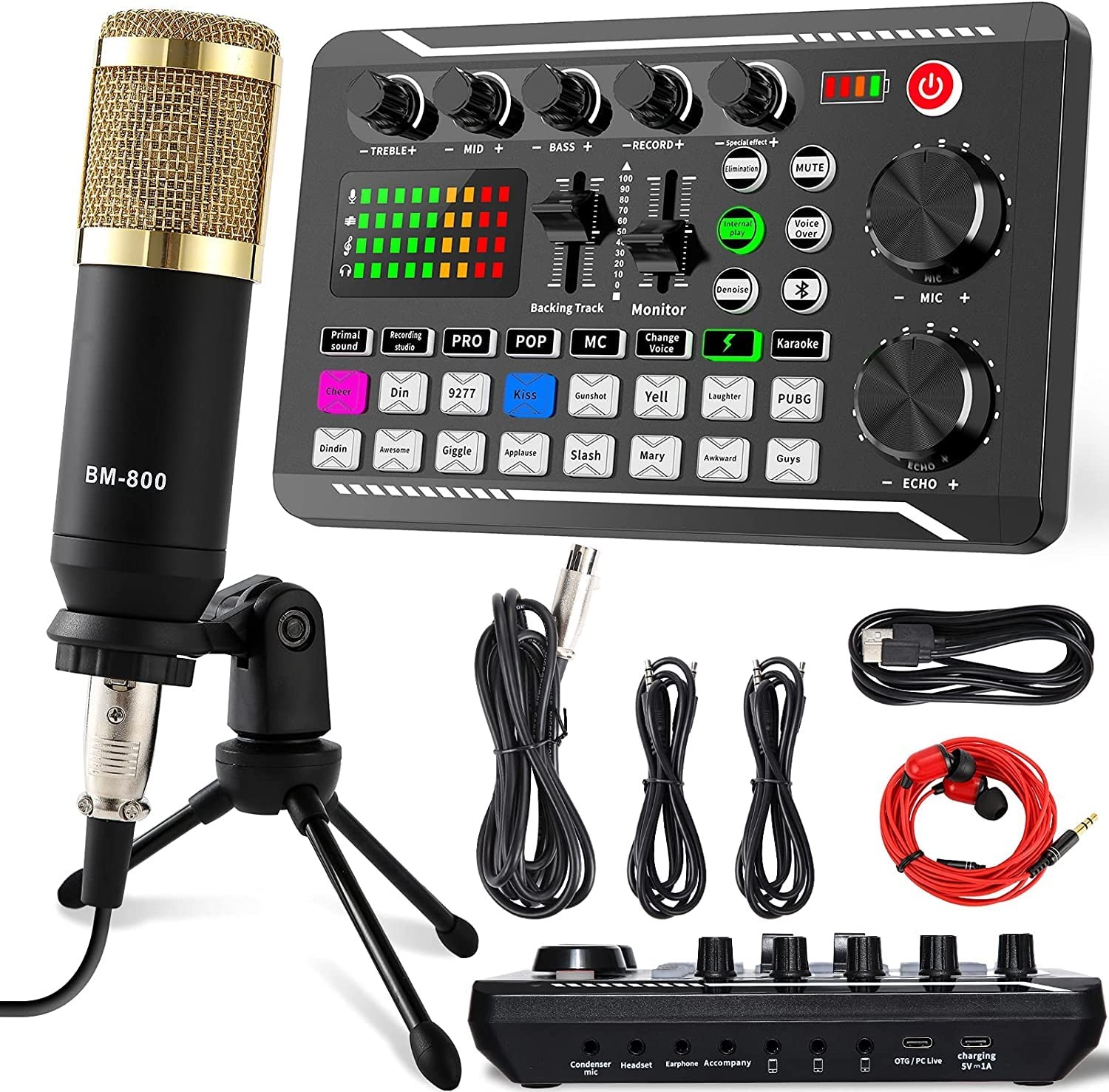 Kit microphone à condensateur V12 avec table de mixage audio USB pour streaming PC noir