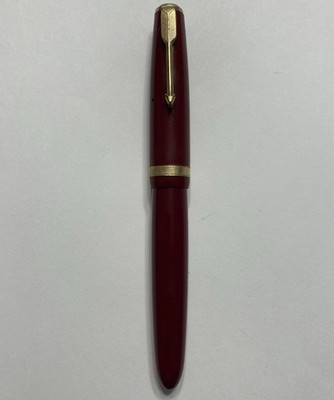 VINTAGE PARKER DUOFOLD FOUNTAIN PEN 14K GOLD NIB ENGLAND DARK RED BODY