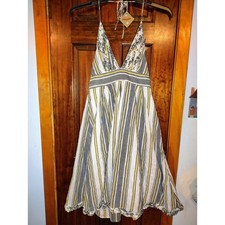 J. Crew Dress Size 8 Halter Sundress Striped Linen Blend Summer Boho Cute