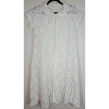 Vintage White Lace Gown Sheer Overlay Short Sleeve Medium