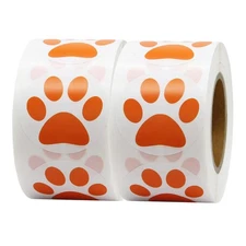 1.5 Round Black Bear Paw Print Stickers Dog Puppy 500 Pieces per Roll (Orange,
