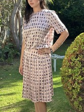 Vintage Kasper For A.S.L. 10 Satin Blouse  Matching Skirt Pleated Set Pink Navy