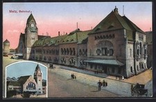Old postcard Metz, La Gare, Nouvelle gare, 2 views 1915 
