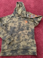 Nike Boys Hoodie Pullover Shirt Youth Medium Camo Dri Fit Neon Orange