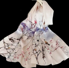 100% Silk mulberry Scarf Women shawl Wrap neckerchief floral pink beige HD1-56