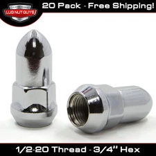 20 Bullet Lug Nuts Chrome Bulge Acorn 1/2 Ford Dodge Chrylser Plymouth 1/2-20