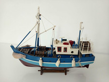 Modellino Barca da Pesca Mare Peschereccio in Legno Arredo Marino 45 cm Vintage