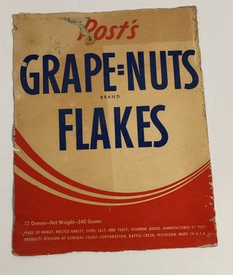 Vintage Post's  Grape Nuts Flakes Cereal Box - Front Cover only 1947