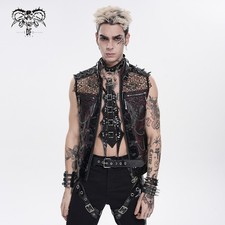 Devil Fashion Men Punk Rock Spiked Vest Sleeveless Multi Metal Chain Waistcoat
