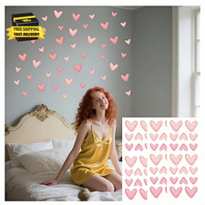 60 Pcs Pink Heart Wall Decals, Repositionable PVC Wall Decals for Girls Room, Nu