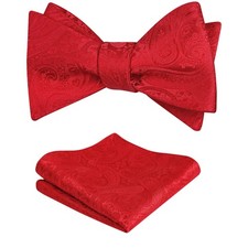 Mens 2 PCS Paisley Jacquard Tuxedo Self Tied Bow Tie Pocket Square Set Formal