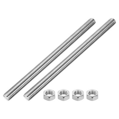 Fully Threaded Rod M16 x 250 2mm Pitch 304 Stainless Steel with Screw Nuts 2Pcs
