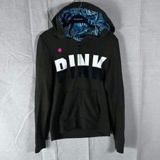 Victorias Secret PINK Hoodie Gray Full Zip Tropical Hood Lining Medium