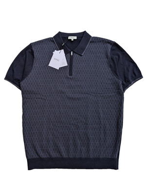 ARNE Zip Polo Shirt Men's Large Navy Blue Herringbone Knitted - RRP £58
