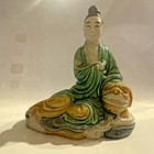 Vintage Chinese Green Sancai Glazed Pottery 3 1/4" Guanyin Sculpture Figure — photo 2