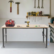 Adjustable Workbench with Power Outlets Heavy-Duty Work Table with Wheels ﻿NEW