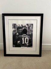 framed pele and ali signed by pele, 70cm by 65cm, black and white