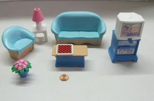 Fisher Price Loving Family Dream Dollhouse Living Room Complete Set Bonus Couch