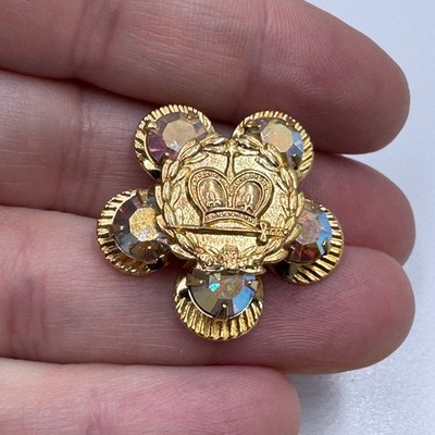 Vintage Order of the Amaranth Crown Brooch Pin AB Rhinestone Flower Gold Tone