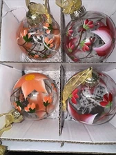 Front gate Holiday Flower Painted  ornaments Set Of 4  New