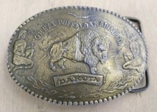 VINTAGE SOLID BRASS GREAT BUFFALO TRADING CO DAKOTA BELT BUCKLE 1973 Scratched