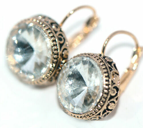 Gran nuevo oro amarillo chapado en 15 mm claro cristal redondo palanca colgante pendientes - Imagen 9 de 10