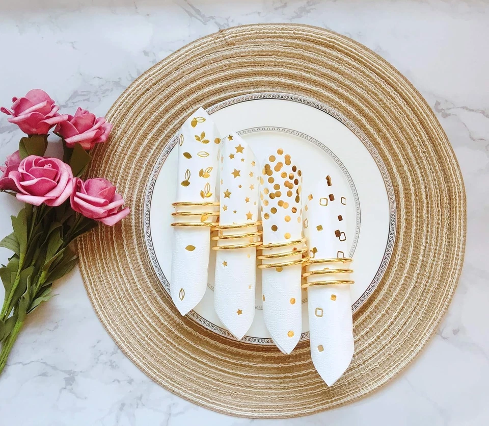 Золотые салфетки 100 шт. — 4 разных дизайна — 3-слойные коктейльные салфетки сложенные 5 X 5 I - Изображение 2 из 4