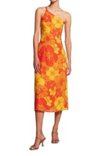 Faithful the Brand Soko Midi Dress | Orange/Yellow Floral Print, Sz 14/XL, Linen