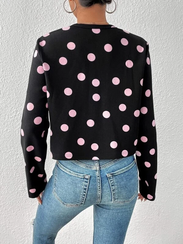 Shein 80s aesthetic polka dot crop jacket S black w/pink nip kawaii synthwave - Image 3 of 3