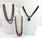 Brown Burnt Red Bead Necklace Mixed Materials Glass Lot of 3 Vintage to Now