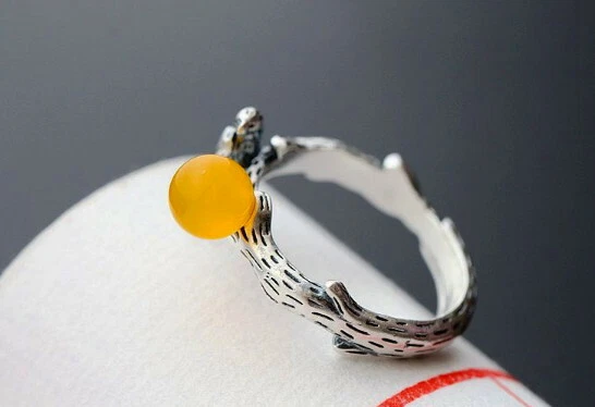 D10 Anello Pappagallo E Gialli Calcedonio 925 Argento Sterling Misura Regolabile - Immagine 2 di 4