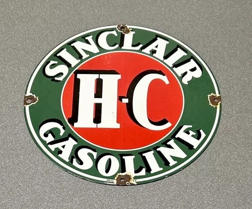 VINTAGE 12” SINCLAIR DINOSAUR MOTOR OIL PORCELAIN SIGN CAR GAS