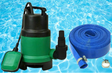 400W GREEN SUBMERSIBLE WATER PUMP WITH FLOAT SWITCH 5M x 25mm HOSE & 2 CLIPS