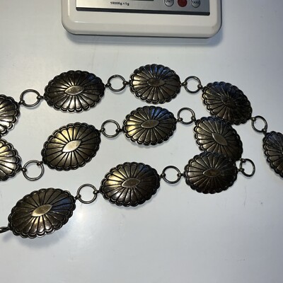 36  Vtg Sterling Silver Navajo Concha Belt. 192 Grams. Unidentified Makers Mark