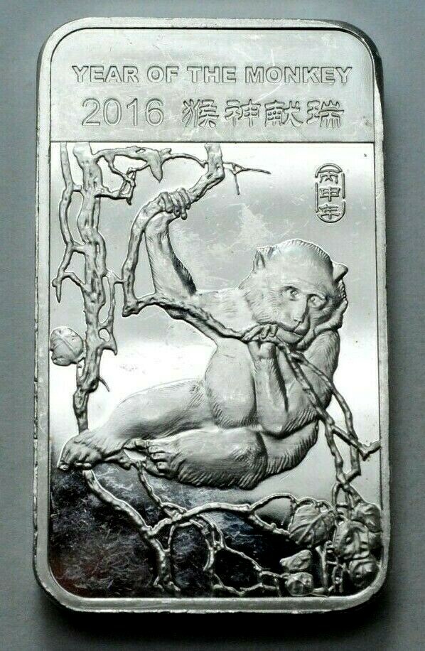 5 Oz 999 Silver Bar 2016 LUNAR YEAR OF THE MONKEY Playful Clever