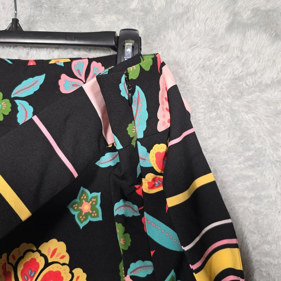 New York Co Wide Leg Pants Womens XL Bright Floral on Black Waist Tie Accent - Image 2 of 4