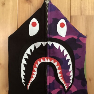 BAPE Black x purple camo shark full zip hoodie A Bathing Ape Size