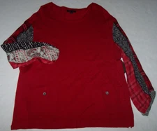 NWT John Mark Red SEDONA Knit Sweater Tunic MIXED PRINT SLEEVES L Pockets GREAT