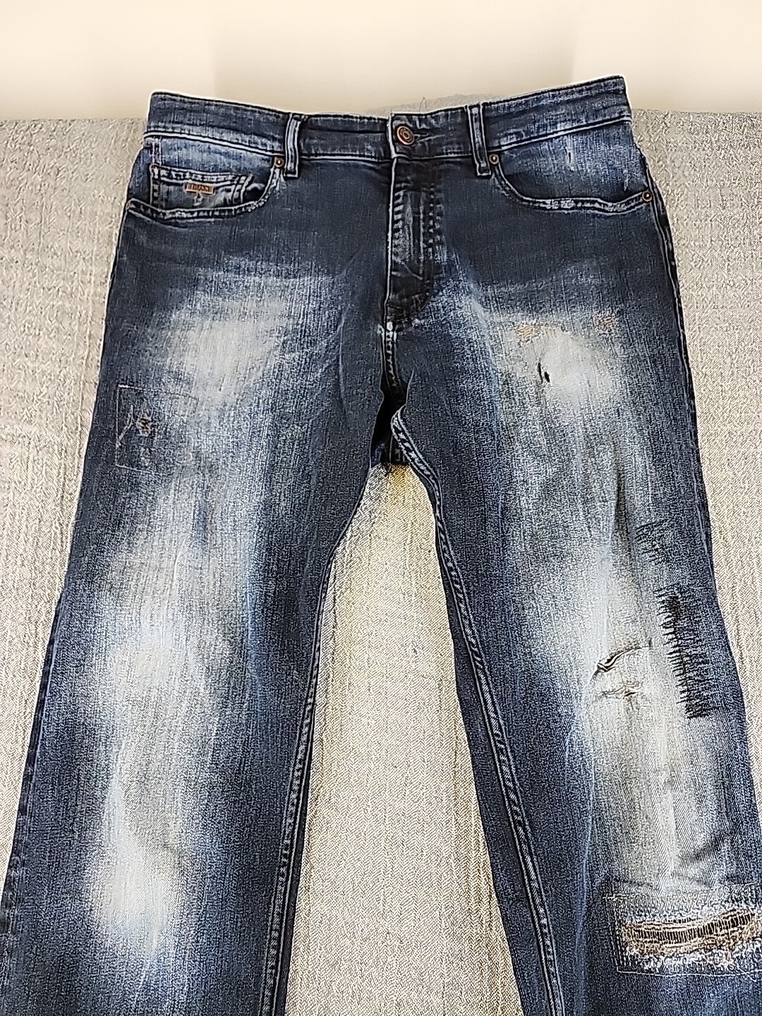 Hugo Boss Delaware Slim Fit Jeans Men’s 34/36 Stretch Blue Dark Wash Distressed thumbnail 3