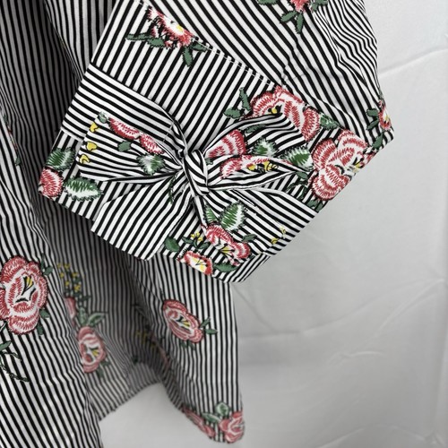 Umgee Striped and Floral Print Button Up Blouse with Back Drawstrings NWT size L - Picture 7 of 13