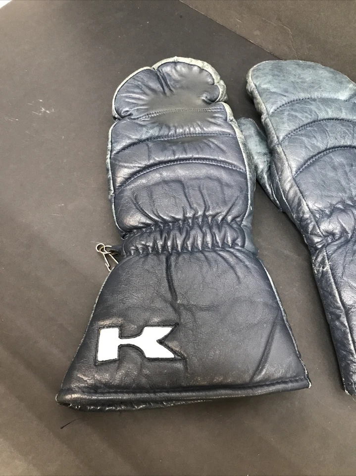 Authentic Original Kawasaki Vintage Leather Snowmobile Racing Mittens Blue NICE - Image 4 of 4