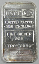 1982 USCE United States Coin Exchange 1 Troy Ounce .999 Fine Silver Bar 89.00 per troy oz