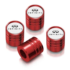 for INFINITI Logo in White on Red Aluminum Cylinder-Style Tire Valve Stem Caps