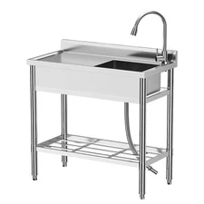 47"x20"x37" Commercial Kitchen Sink Stainless Steel Utility Sink with Backsplash