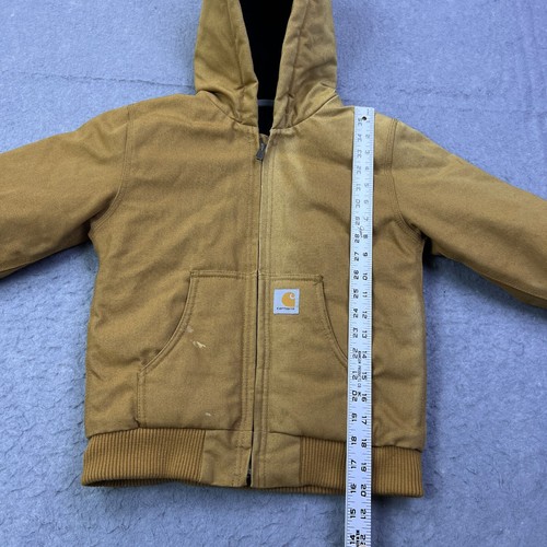 Carhartt Active Jacket Kids Small Brown Tan Canvas Workwear Full Zip Hooded Coat - Picture 12 of 15