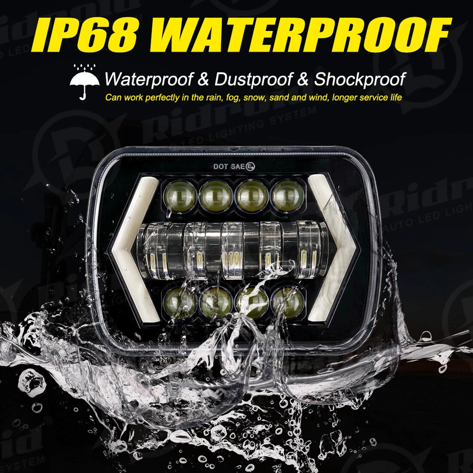 7x6" LED Headlight w/ Turn Signal DRL For Ford E-150 E-250 Econoline 1982-2012 - Image 4 of 4